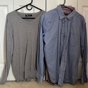 1 men’s large v neck sweater & 1 men’s large dress shirt
